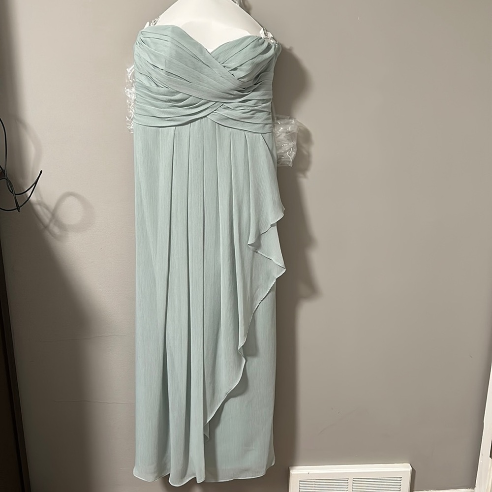 David’s Bridal  strapless sage green bridesmaid dress